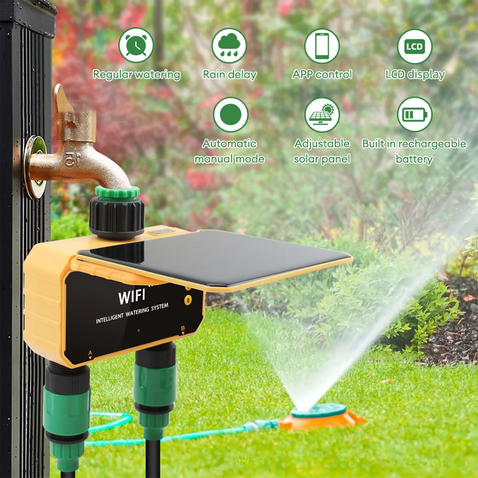Gardena Smart Irrigation Control - 태양광 와이파이 스마트 관개 타이머, 레인