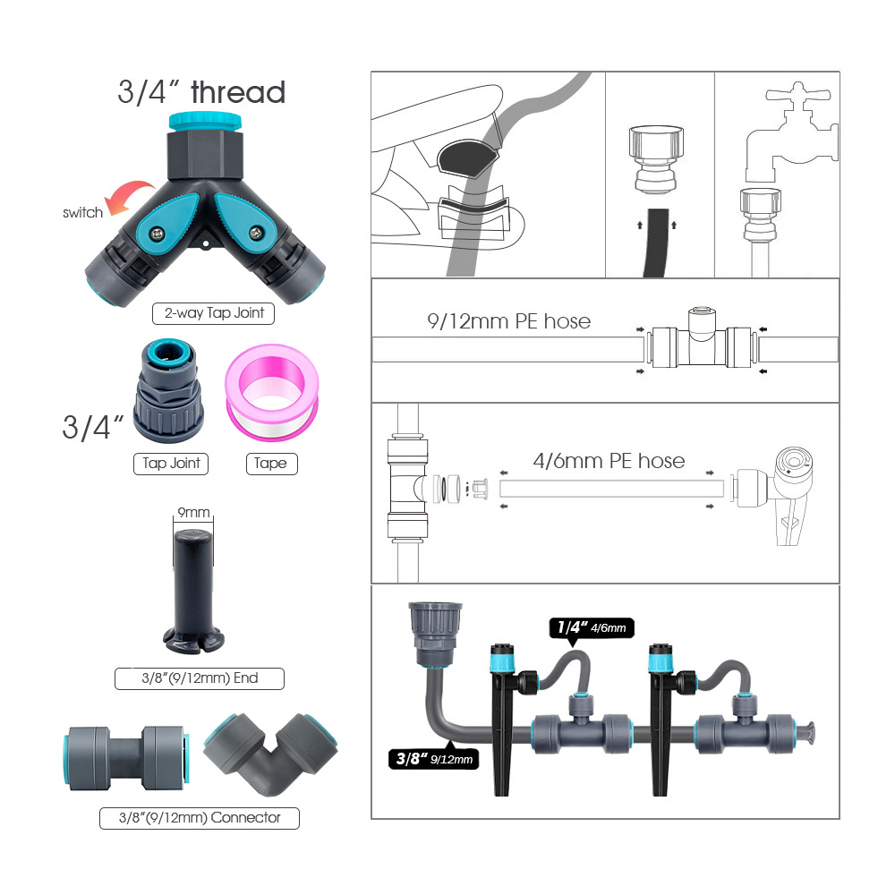 3/8인치 버블러 정원 관개 시스템 9/12mm PE  - Smart Garden Hub 리뷰 및 가격